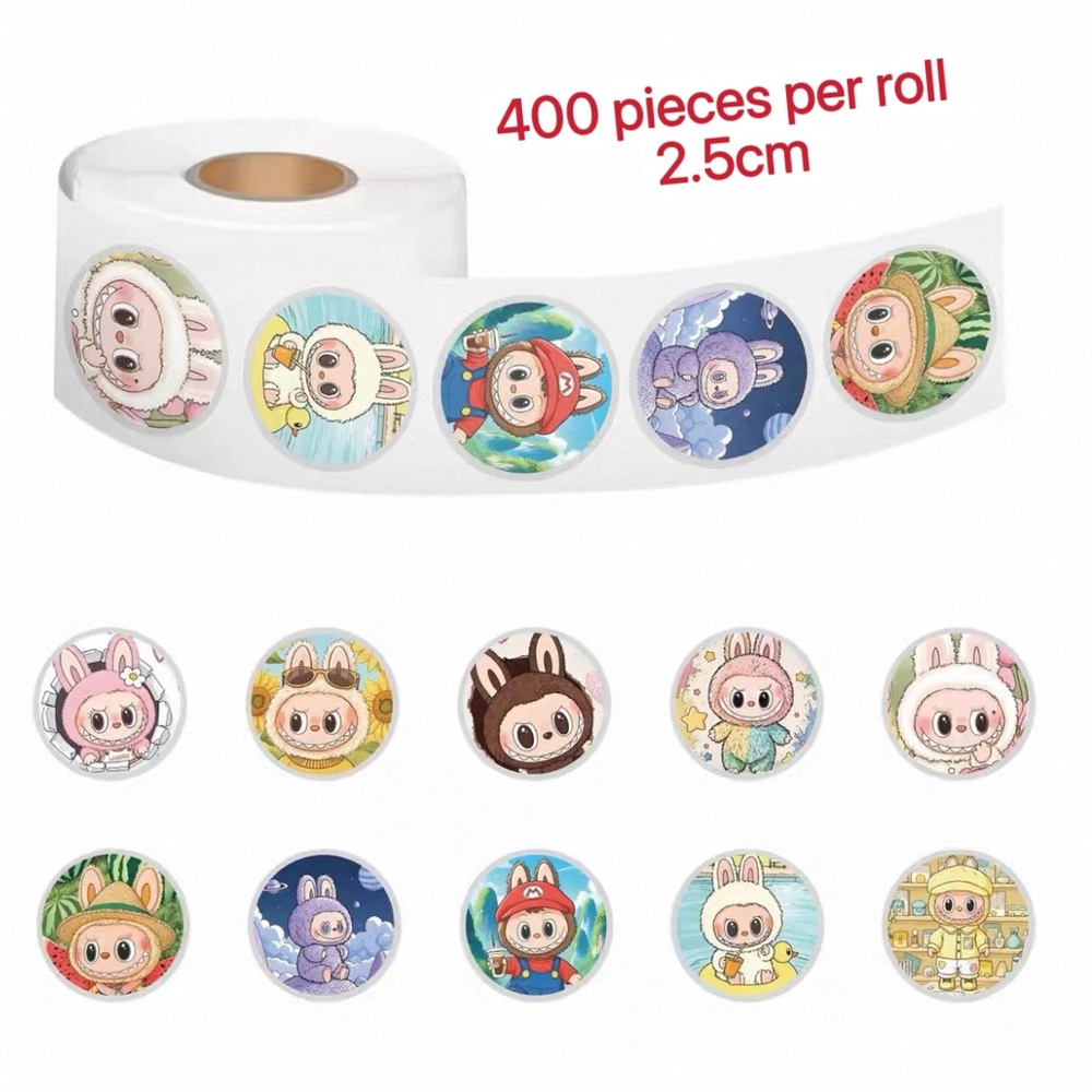 Bundle only: Labubu round stickers roll- 400 pieces 2.5cm